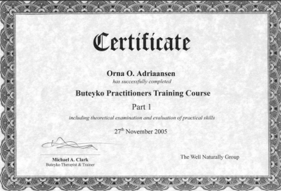 תעודת מדריכת שיטת בוטייקו לטיפול בנשימה ואסתמה