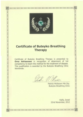 תעודת מדריכת בוטייקו לשיפור נשימה טבעית