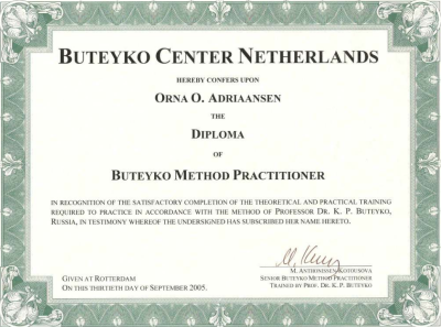 תעודת הסמכה מקצועית בשיטת בוטייקו לטיפול בנשימה